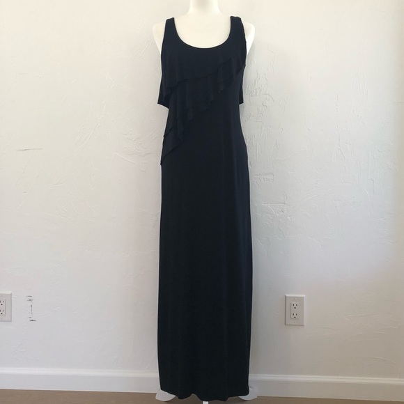 ⭐️Calvin Klein⭐️Black 54" Long Maxi Sleeveless Ruched Beach Evening Dress Size 6 - Picture 2 of 16